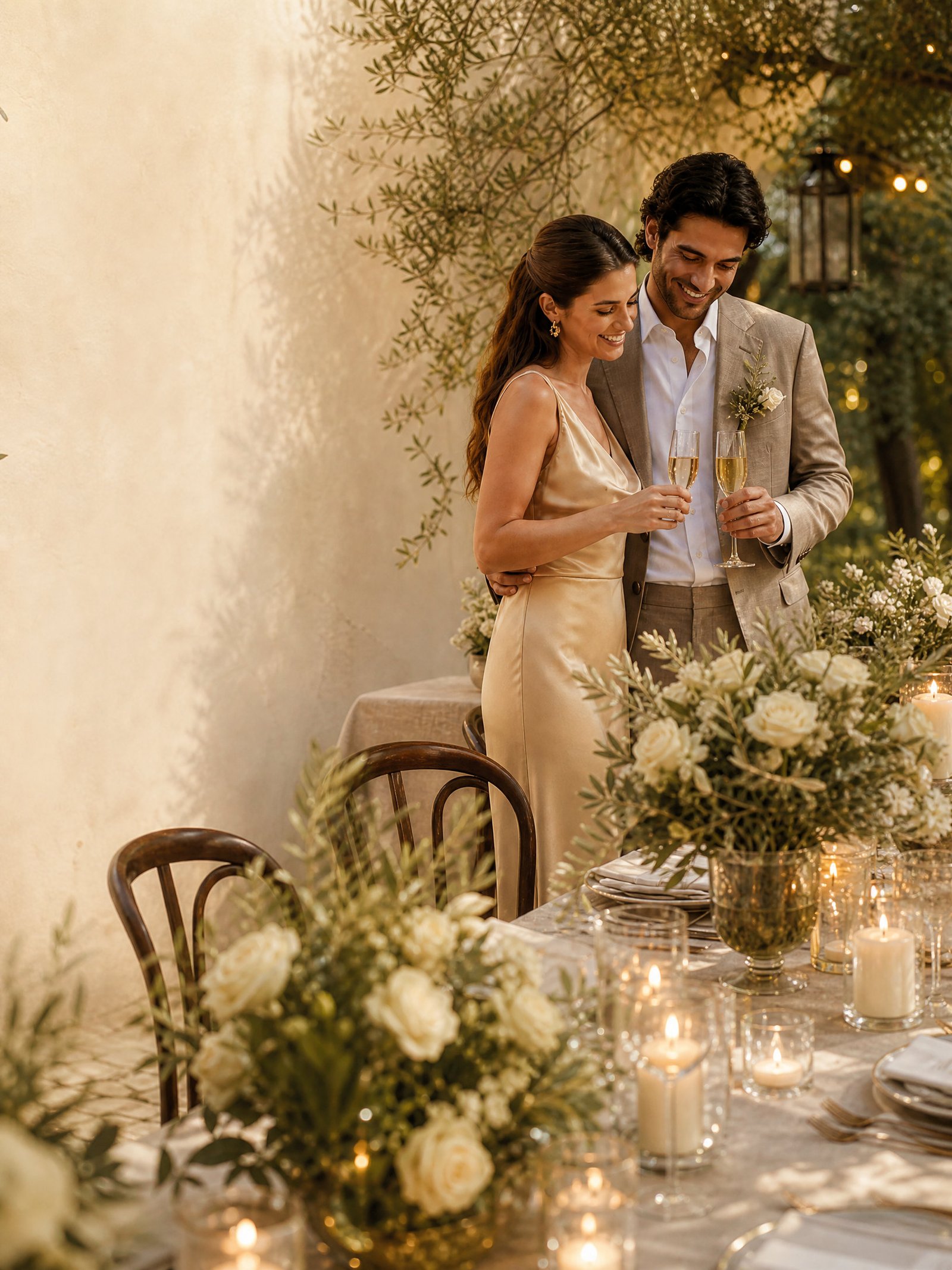 Casal avaliando detalhes do casamento com tranquilidade